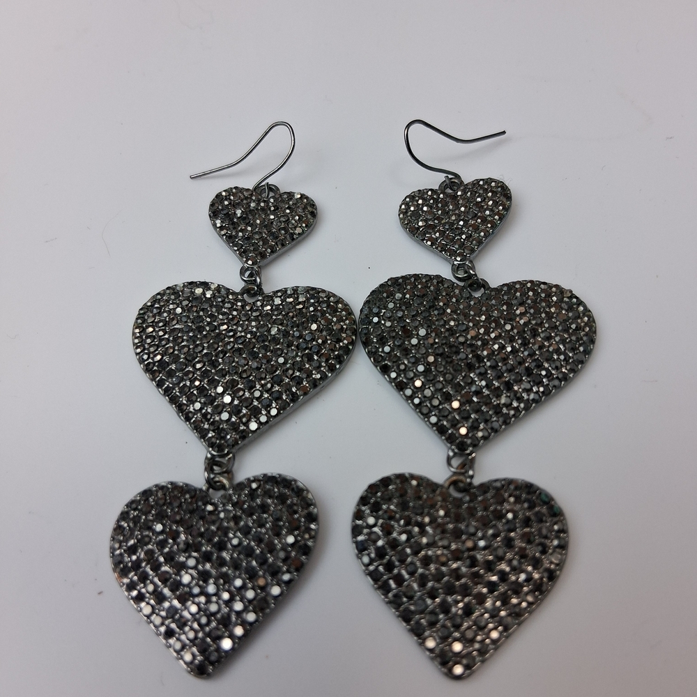 Thalia Sodi Shimmering Silver Triple Heart Earrings
